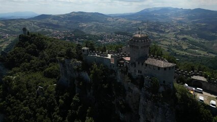 Wall Mural - Aerial view of San Marino Republic fortress and old town