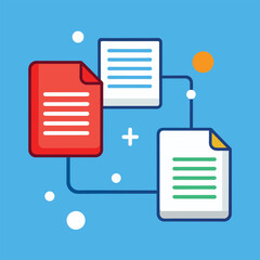 Poster - A blue background featuring a red file and a white file in a minimalist and simple design, document transfers, Simple and minimalist flat Vector Illustration