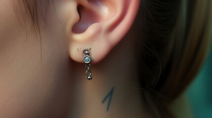 Canvas Print - Ultra Realistic Close-Up on an Ear Piercing, Showcasing the Intricate Detail of the Jewelry Nestled Against Delicate Skin