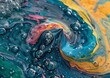   A tight shot of vibrant water bubbles on a surface, featuring a swirling center of multicolored hues