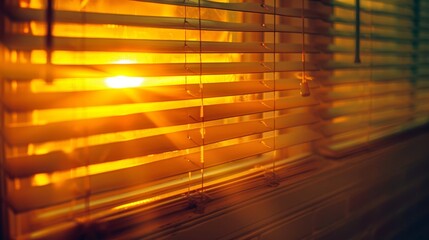 Wall Mural -   A tight shot of sunlight filtering through blinds, casting patterns on a nearby surface, with the blinds partially visible beside the window