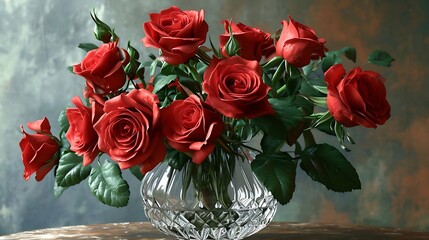 Wall Mural - A bouquet of vibrant red roses elegantly arranged, their rich color and delicate petals symbolizing love and passion in full bloom