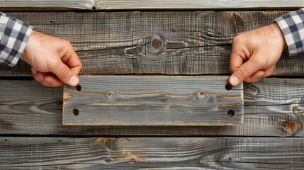   Two hands grasp a wooden disk above another with centrally situated holes