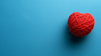 Wall Mural -   A red ball of yarn atop a blue surface Nearby, another red ball of yarn rests on the same blue surface