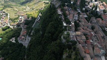 Wall Mural - Aerial view of San Marino Republic fortress and old town