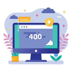 Poster - A computer screen showing the number 400, part of a error page design concept, fix 404 error page design concept computer screen with error, Simple and minimalist flat Vector Illustration