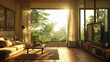 living room design farm house scheme wooden decorate soft light