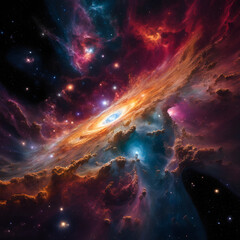 Wall Mural - Spiral Galaxy Embrace: Cosmic Dance of Nebulae and Stars in Splendor