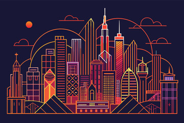 Poster - Abstract single line art of cityscapes