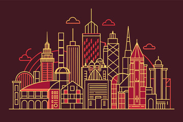 Poster - Abstract single line art of cityscapes