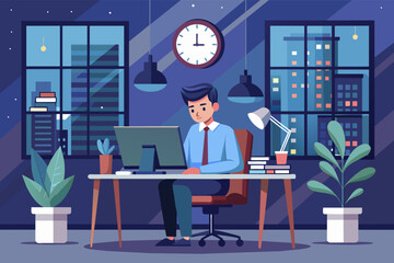 Leinwandbilder - A business person working late at the office
