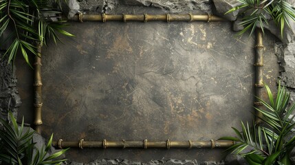 Canvas Print - Bamboo frame on a textured dark background with empty space for text.