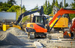 Excavators and working machines on the construction site in Vancouver, Canada