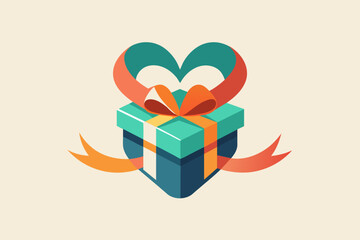 Poster - A classic gift box icon redesigned with a ribbon flowing into a heart shape, symbolizing generosity and love.