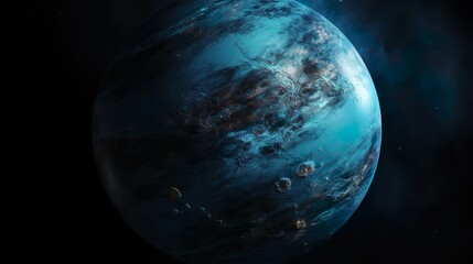 Wall Mural - a mysterious blue planet with detailed craters and terrain illuminated against the vast, star-filled