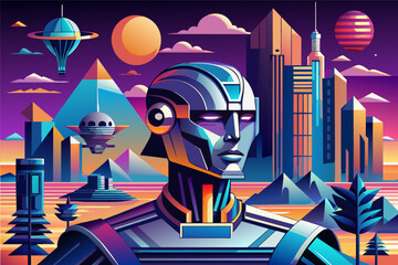 Poster - A collage template with a futuristic aesthetic, featuring metallic tones and sleek lines