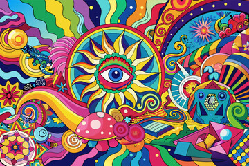 Leinwandbilder - A collage template with a psychedelic aesthetic, featuring bright colors and swirling patterns.