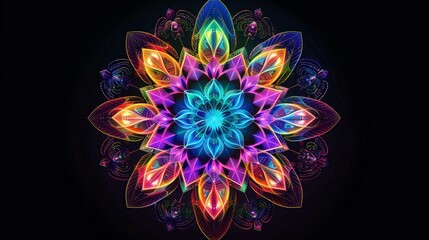 Aufkleber - Kaleidoscopic Neon Fractal Flower Design