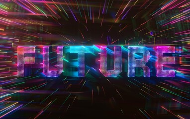 Aufkleber - FUTURE Text with Neon Lights and Streaks