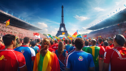 Painted Pride: Fans Unite in National Colors at Paris 2024 Olympics. generative AI