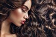 Hair Style Model. Gorgeous Brunette with Curly Coiffure and Healthy Shine