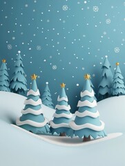 Wall Mural - 3d cartoon christmas trees and snow.