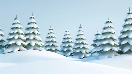 Canvas Print - 3d cartoon christmas trees and snow.