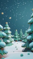 Canvas Print - 3d cartoon christmas trees and snow.