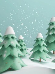 Canvas Print - 3d cartoon christmas trees and snow.