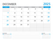 December 2025 year, Calendar planner 2025 and Set of 12 Months, week start on Sunday. Desk calendar 2025 design, simple and clean design, Wall calendar, Corporate design planner template vector