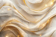 Wavy white tulle abstract background with golden sparkling glitter.