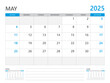 May 2025 year, Calendar planner 2025 and Set of 12 Months, week start on Sunday. Desk calendar 2025 design, simple and clean design, Wall calendar, Corporate design planner template vector