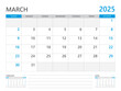 March 2025 year, Calendar planner 2025 and Set of 12 Months, week start on Sunday. Desk calendar 2025 design, simple and clean design, Wall calendar, Corporate design planner template vector