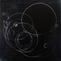 Canvas Print - A black and white painting of circles and stars