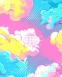 Abstract halftone comics background - Modern design clouds in pop colors banner