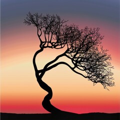 Canvas Print - A tree abstracted into simple, elegant lines against a gradient sunset background. 