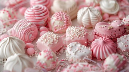 Sticker - Indulge in a delightful array of homemade pink marshmallows luscious zephyr treats and scrumptious cookies up close capturing the essence of sweetness Think marshmallows meringues and zephy