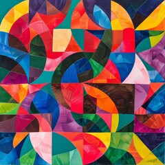 Poster - Abstract geometric shapes in a vibrant, multi-colored mosaic pattern. 