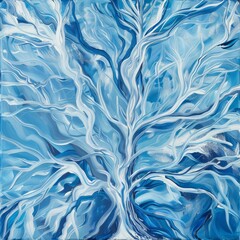 Canvas Print - A painting of a tree with blue and white colors