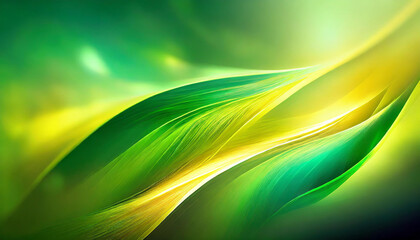 Poster - Colorful glowing background in shades of green and yellow. Vivid abstract wavy pattern.