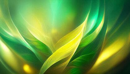 Poster - Colorful glowing background in shades of green and yellow. Vivid abstract wavy pattern.