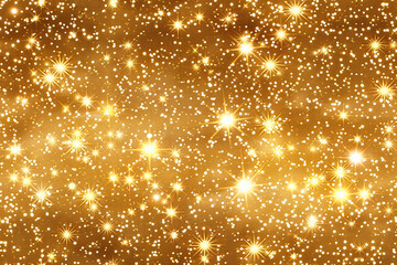 Glittering gold stars sparkling on a golden background