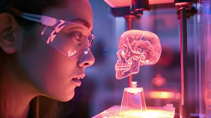 Wall Mural - Researcher Analyzing a 3D-Printed Brain Model in a Laboratory