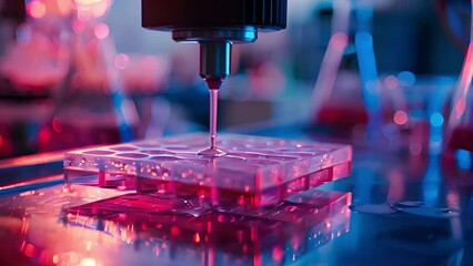 Poster - precision pipetting in a biotechnology lab at dusk