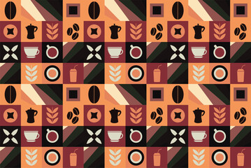 Wall Mural - Geometric pattern coffee design seamless pattern banner poster set coffee elements vector design design elements