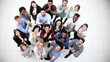 © Katsiaryna - Diverse group of happy young people looking up and smiling at camera.