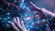 Bridging worlds, human and AI hand touching in digital realm