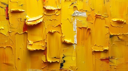 Canvas Print - A close up of a yellow paint covered wall with some peeling, AI