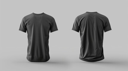 Fototapete - Blank black clean t-shirt mockup, isolated and showcasing front and back views in 3D rendering. This mockup serves as a template for football clothes, presented in a classic short style.
