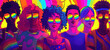 A vibrant and colorful illustration of diverse people wearing rainbow-colored sunglasses, standing together in support of the pride movement